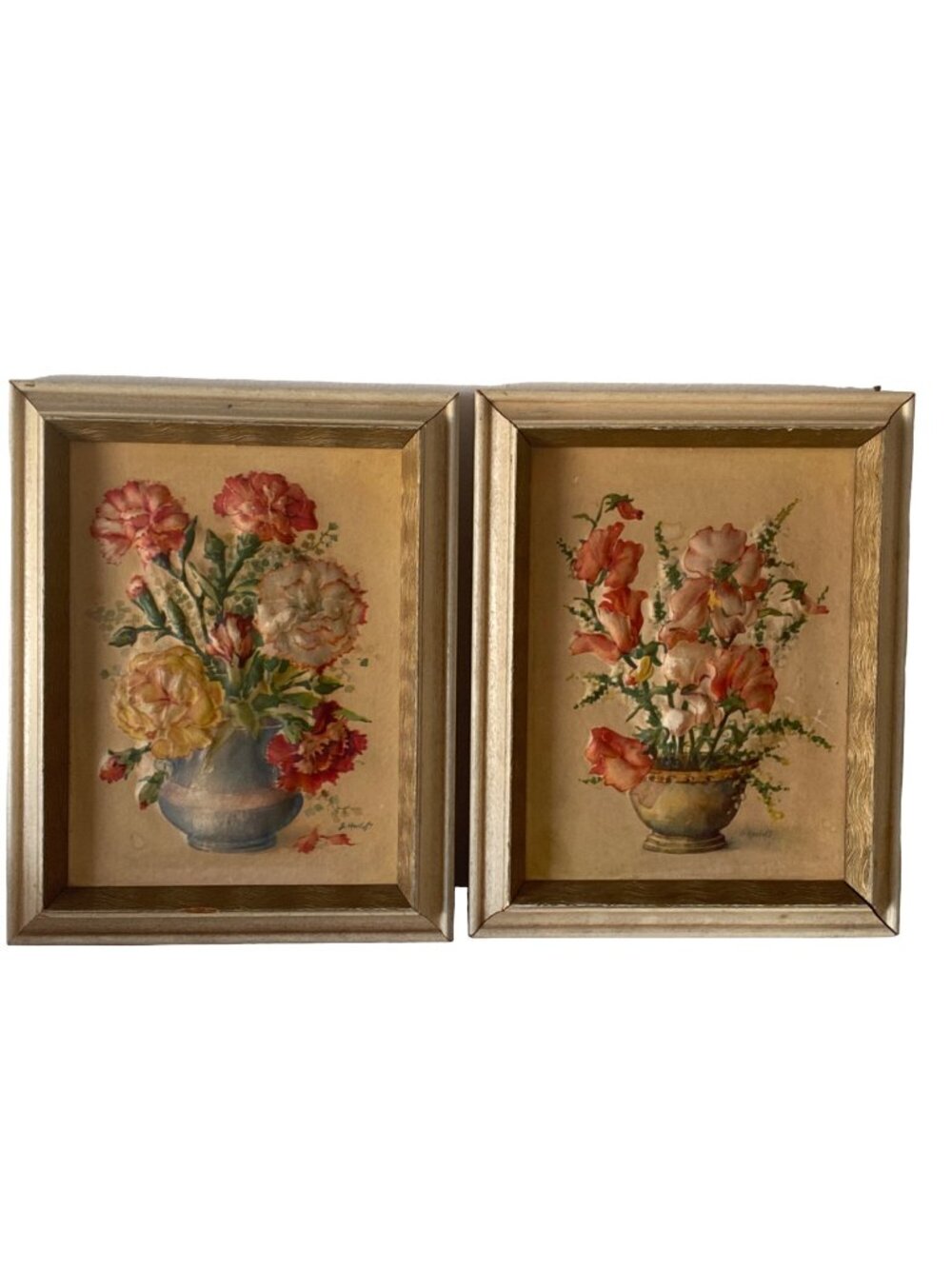 Floral 3D Picture Wood Frame Signed Vintage Lot of 2